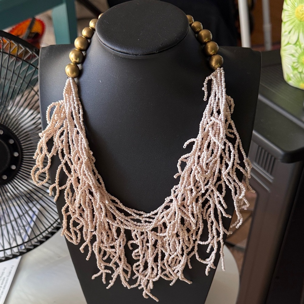Hand-Made Light Pink Beaded Multiple Strands Boho Bib Necklace